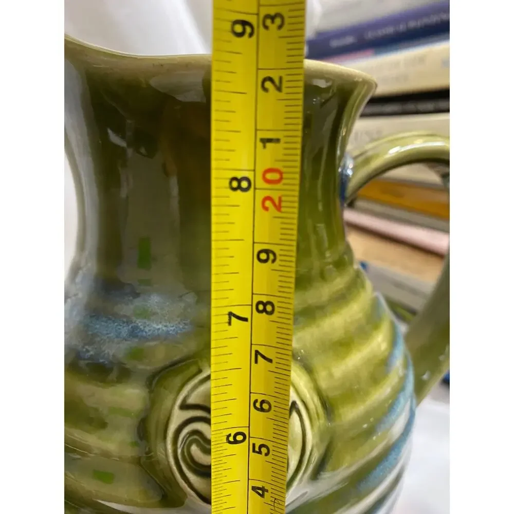 Colm De Ris Pitcher Art Ceramic Pottery Green Blue Celtic Triskelion Ireland